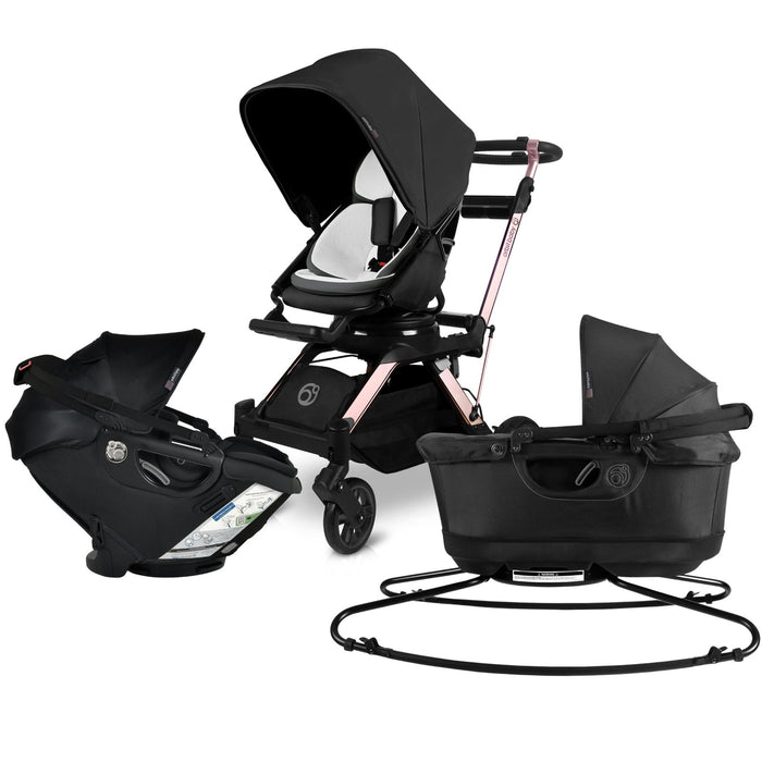 Stroll, Sleep, & Ride Travel System Black Rose Gold Stroller System Orbit Baby