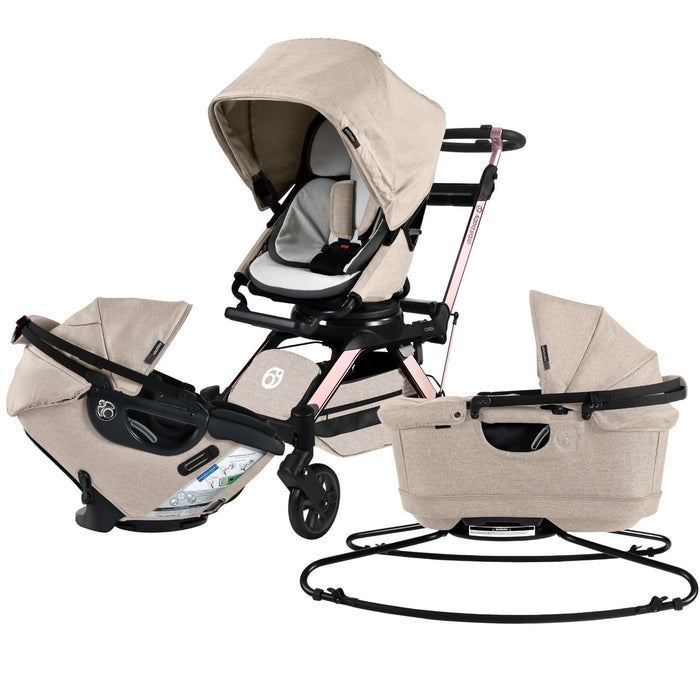 Stroll, Sleep, & Ride Travel System Mélange Flax Rose Gold Stroller System Orbit Baby