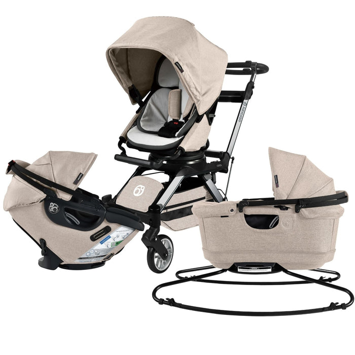 Stroll, Sleep, & Ride Travel System Mélange Flax Titanium Stroller System Orbit Baby