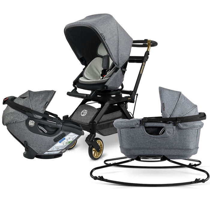 Stroll, Sleep, & Ride Travel System Mélange Grey Black Luxe Stroller System Orbit Baby