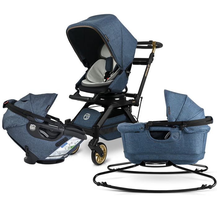 Stroll, Sleep, & Ride Travel System Mélange Navy Black Luxe Stroller System Orbit Baby