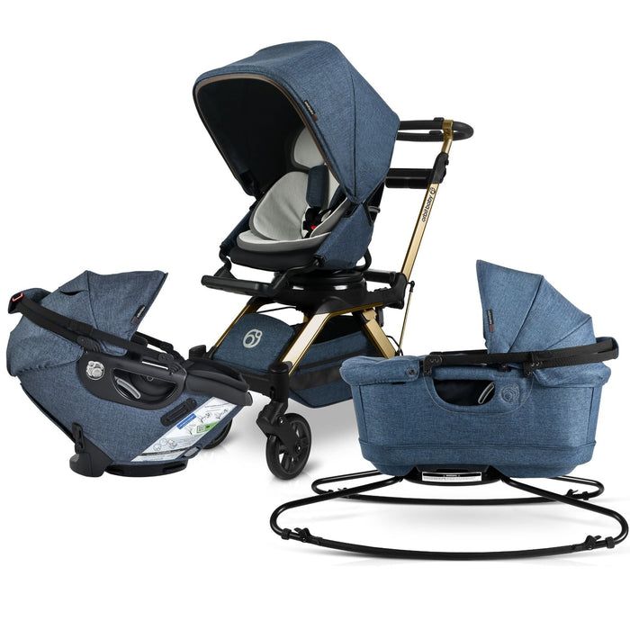 Stroll, Sleep, & Ride Travel System Mélange Navy Gold Stroller System Orbit Baby