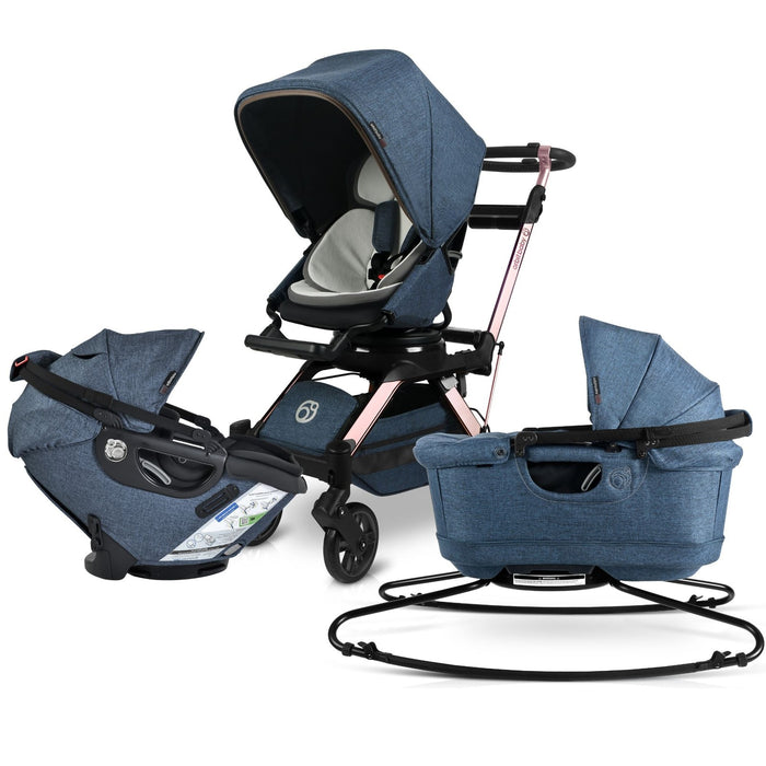 Stroll, Sleep, & Ride Travel System Mélange Navy Rose Gold Stroller System Orbit Baby