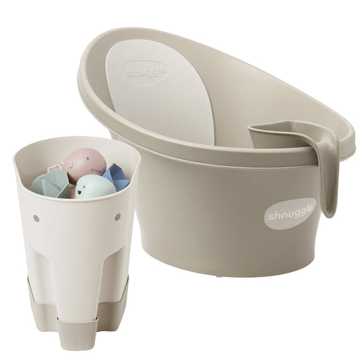 Baby Bathtime Essentials Bundle | Newborn Baby Bath with Support, Rinse Jug, and Ellie Bath Toy Scoop - Taupe Bath M4A