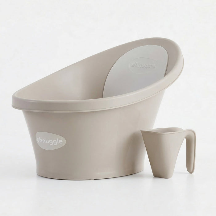 Newborn Bath Essentials Bundle | Baby Bath with Support Bump, Soft Backrest & Rinse Jug | Safe & Stylish Bathtime Set Beige Bath M4A