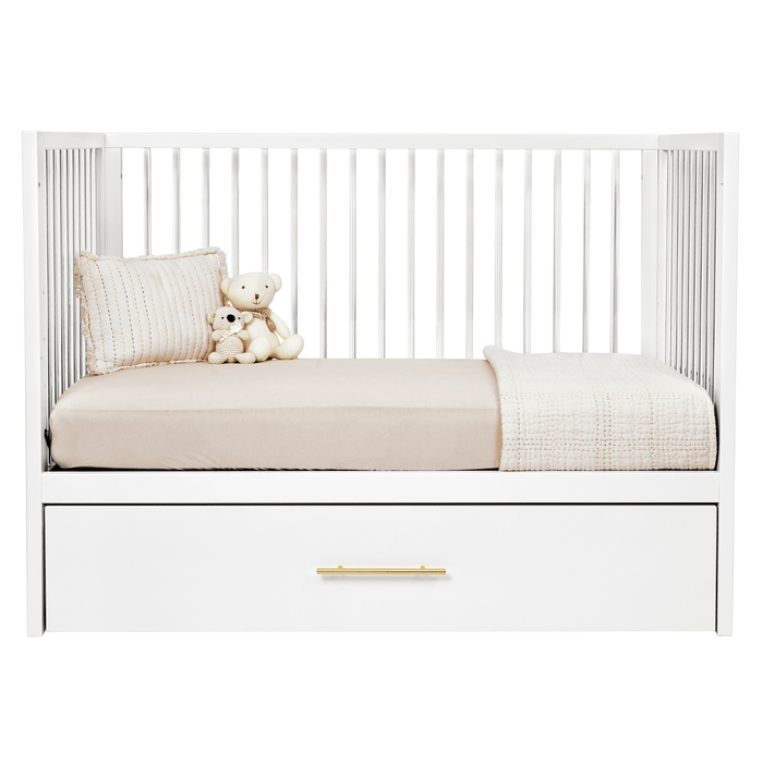 HUSHCRIB 3-IN1 CONVERTIBLE CRIB WITH TRUNDLE BED, WHITE / ACRYLIC