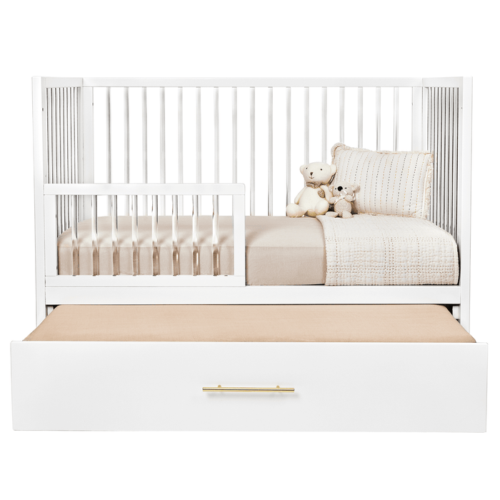 HUSHCRIB 3-IN1 CONVERTIBLE CRIB WITH TRUNDLE BED, WHITE / ACRYLIC