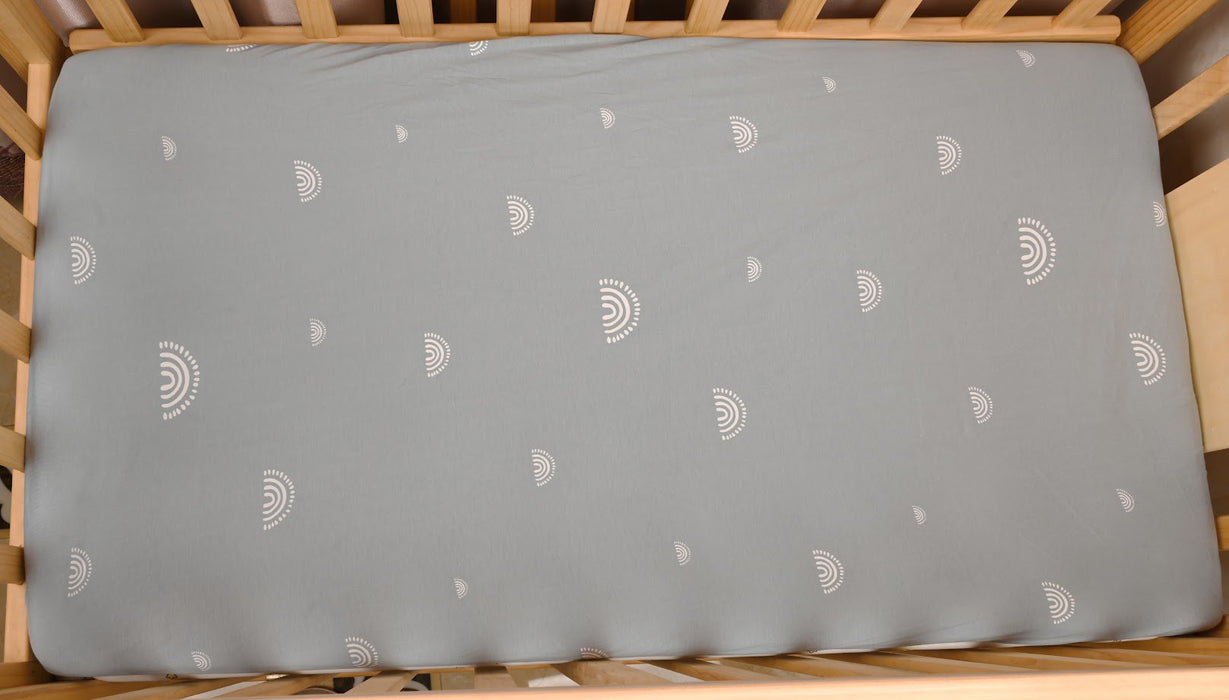 LITTLE PIPERS FITTED SHEET BLUE RAINBOW FOR PORTABLE CRIB - 24" X 38"