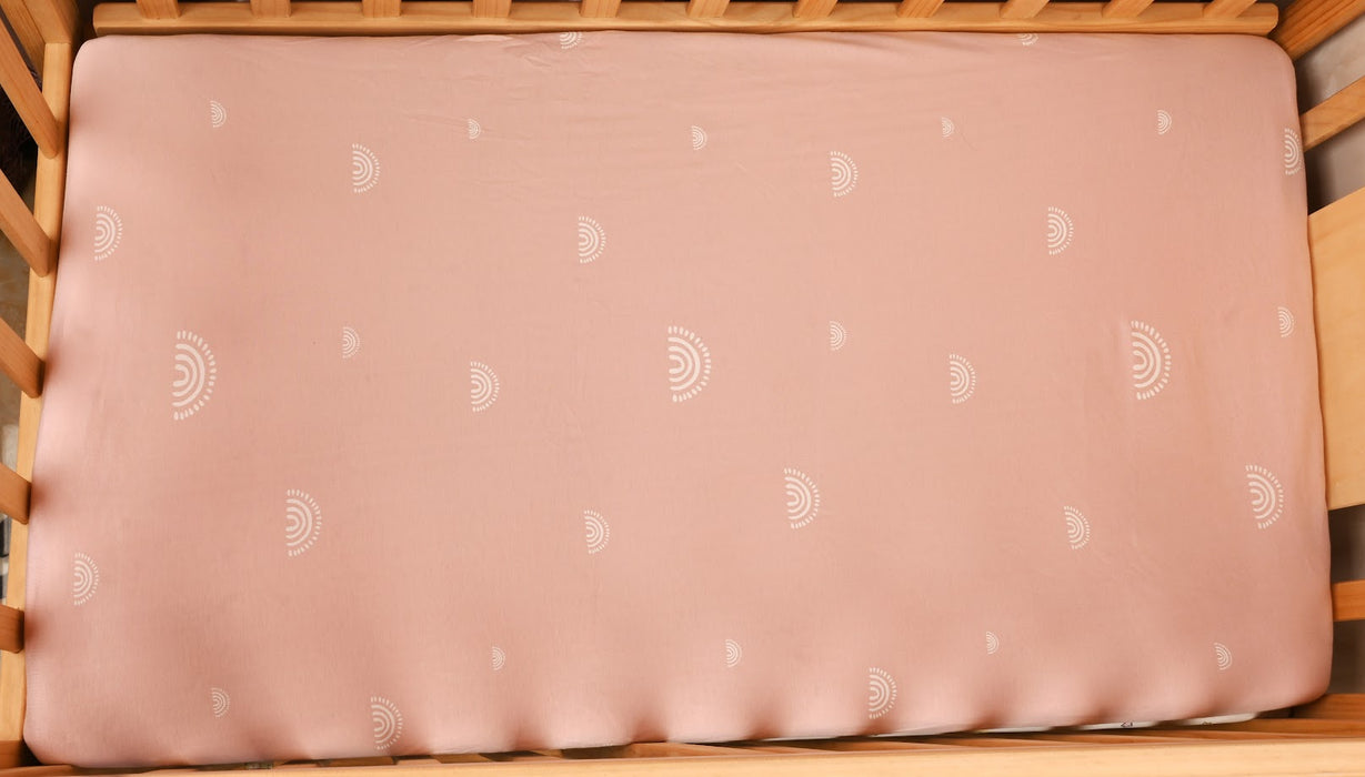 LITTLE PIPERS FITTED SHEET MAUVE RAINBOW FOR PORTABLE CRIB - 24" X 38"