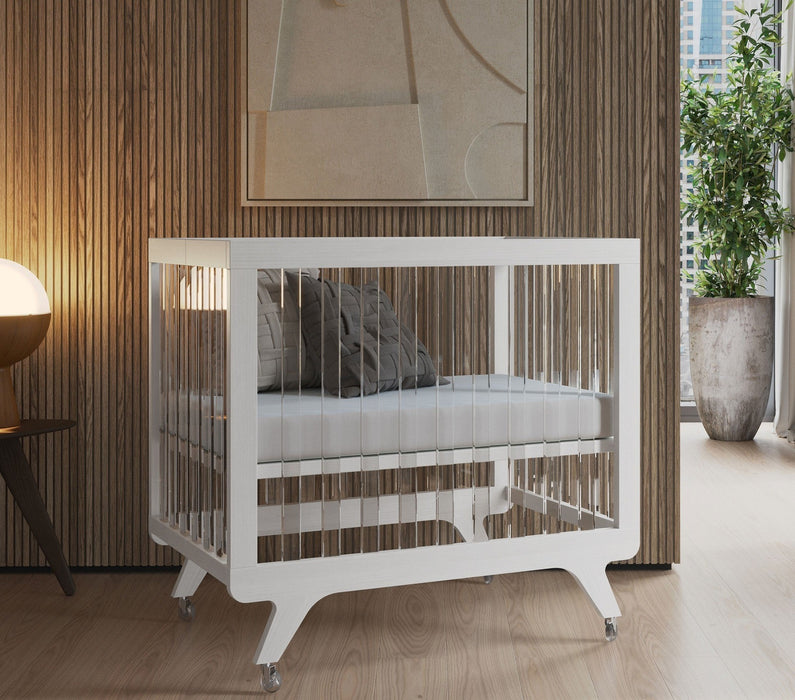 MELO CARESS V-LEG FOLDABLE CRIB . WASHED WHITE ACRYLIC FURNITURE MELO