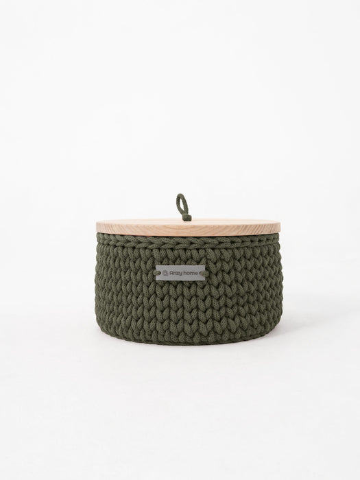 Round Storage Baskets w/ Wooden Lid Recycled Storage & Organization Anzy Home