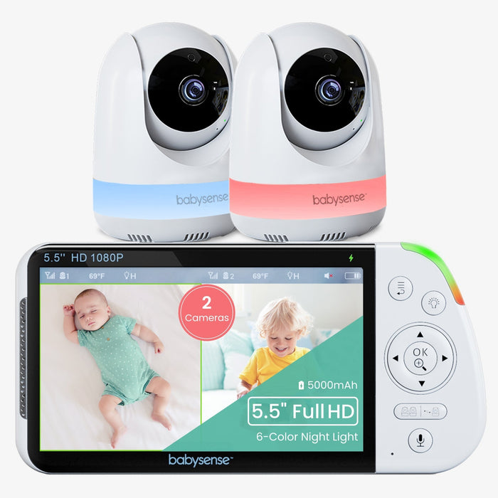 Babysense Max View: Video Baby Monitor with 2 Cameras, Non Wifi, Split Screen, Night Light & Sound Machine Video Monitor Babysense