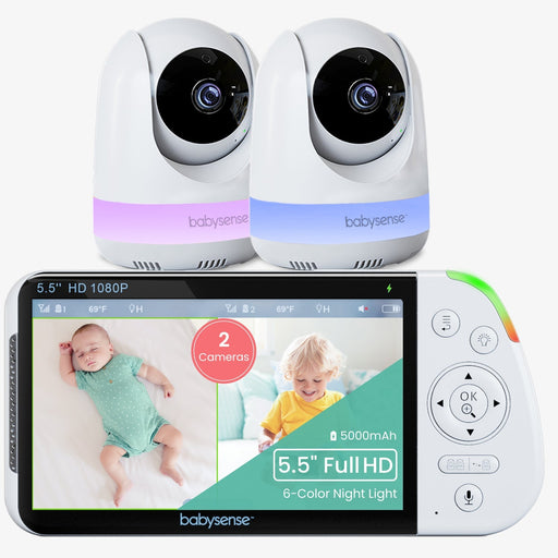 Babysense Max View: Video Baby Monitor with 2 Cameras, Non Wifi, Split Screen, Night Light & Sound Machine Video Monitor Babysense