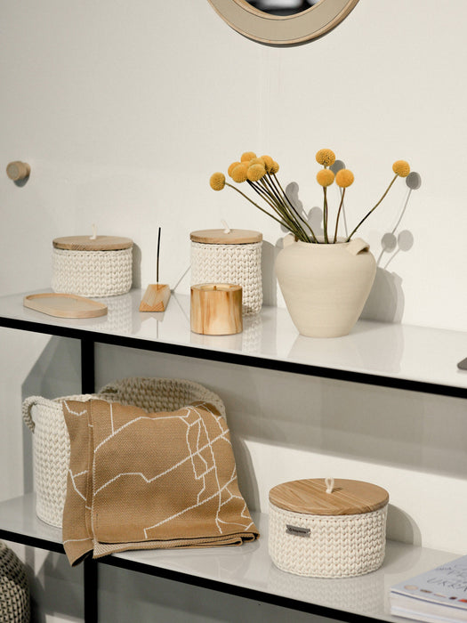 Round Storage Baskets w/ Wooden Lid Recycled Storage & Organization Anzy Home