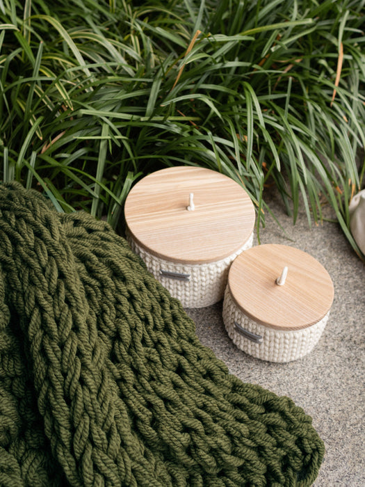 Round Storage Baskets w/ Wooden Lid Recycled Storage & Organization Anzy Home