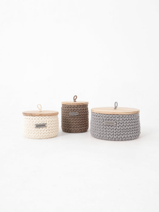 Round Storage Baskets w/ Wooden Lid Recycled Storage & Organization Anzy Home
