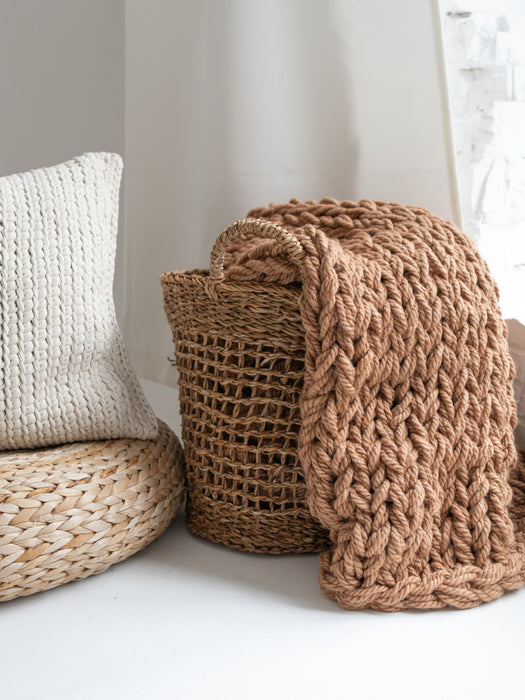 Chunky Knit Blanket in Beige Blankets Anzy Home