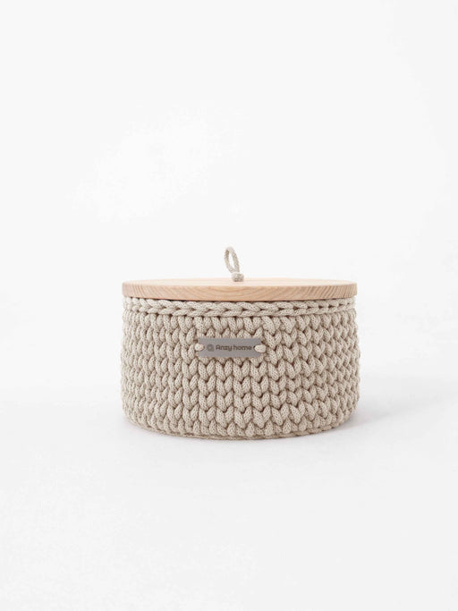 Round Storage Baskets w/ Wooden Lid Recycled Storage & Organization Anzy Home
