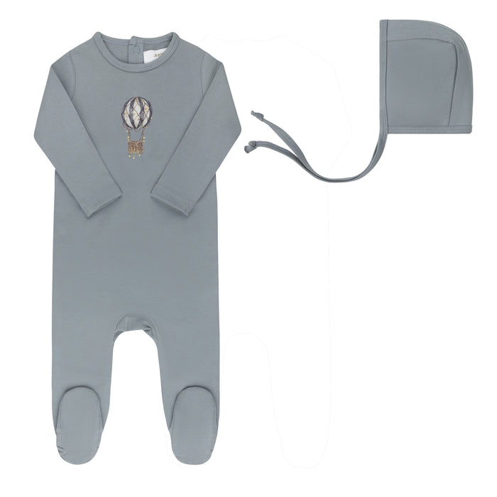 AURORA - COTTON FRENCH TERRY HOT AIR BALLOON COLLECTION - FOOTIE + BONNET BLUE CLOTHING Little Luxury