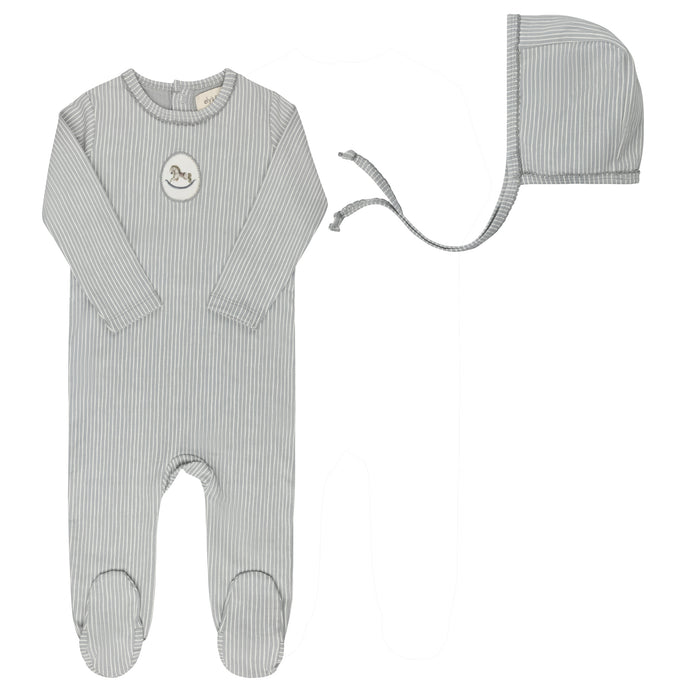 AURORA - COTTON FRENCH TERRY ROCKING HORSE - FOOTIE + BONNET BLUE CLOTHING AURORA