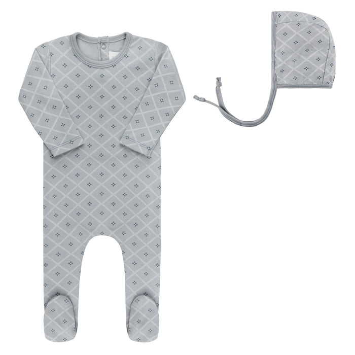 AURORA DIAMOND PRINT COLLECTION - FOOTIE + BONNET BLUE CLOTHING AURORA