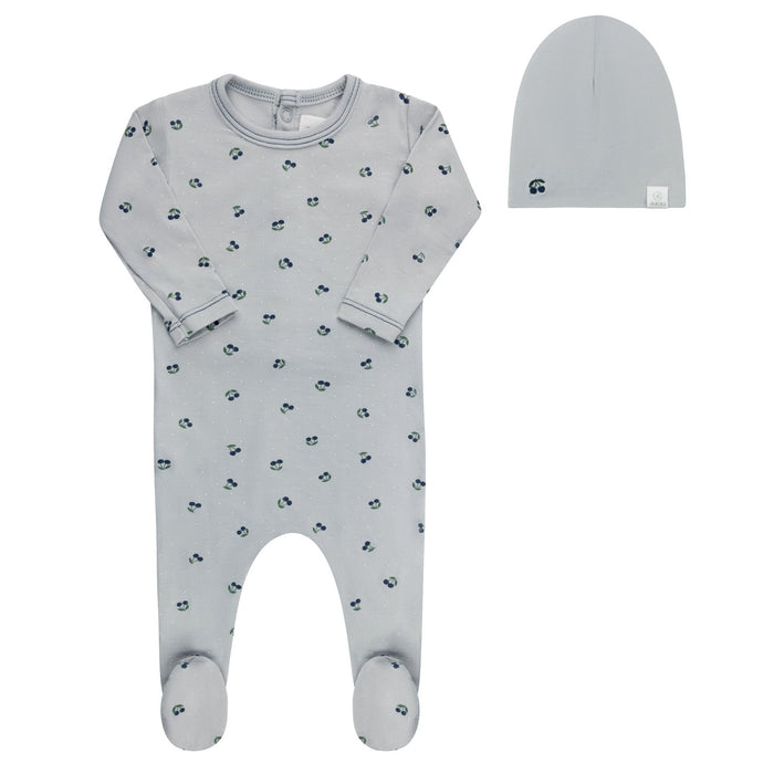 AURORA CHERRY PRINT COLLECTION - FOOTIE + BEANIE BLUE CLOTHING AURORA