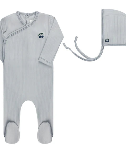 AURORA EMBROIDERED CHERRY COLLECTION - FOOTIE + BONNET BLUE CLOTHING AURORA