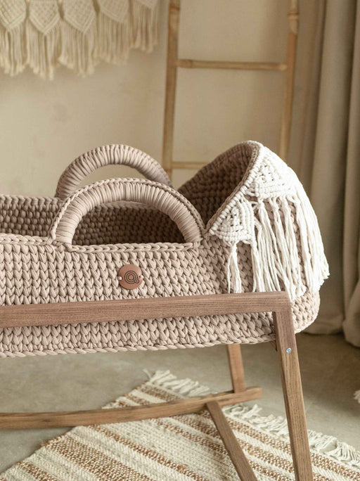 Standard Boho Moses Basket with Macrame Hood Beige Bassinets & Cradles Anzy Home