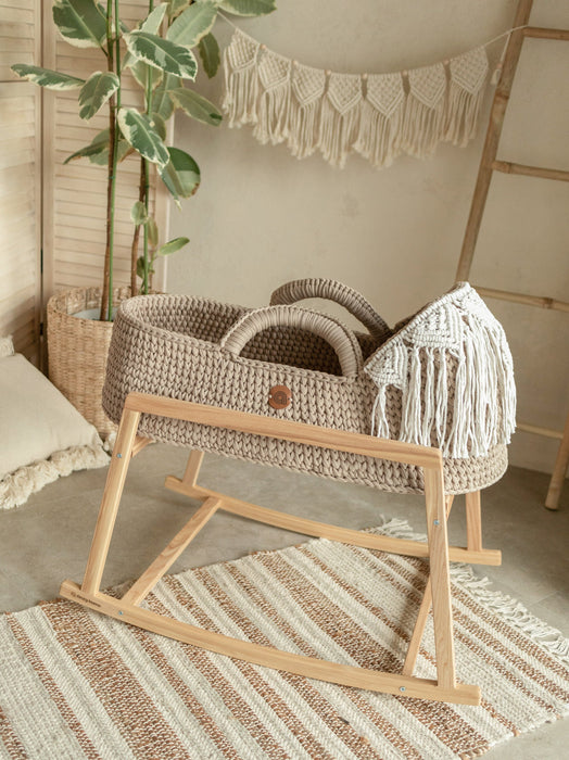 Standard Boho Moses Basket with Macrame Hood Bassinets & Cradles Anzy Home