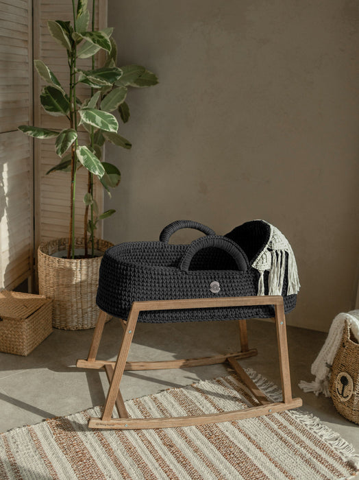 Standard Boho Moses Basket with Macrame Hood Black Bassinets & Cradles Anzy Home