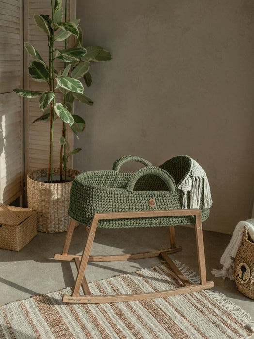 Standard Boho Moses Basket with Macrame Hood Khaki Bassinets & Cradles Anzy Home