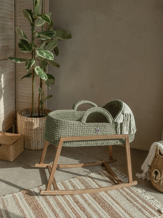 Standard Boho Moses Basket with Macrame Hood Sage Green Bassinets & Cradles Anzy Home