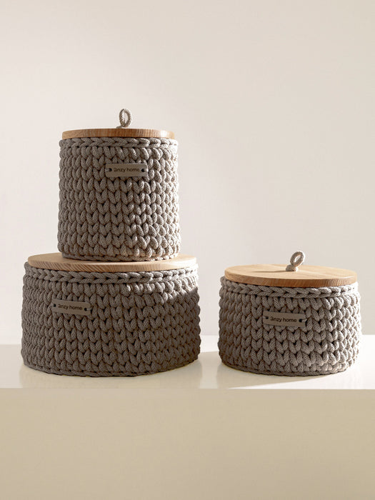Round Storage Baskets w/ Wooden Lid Recycled Coffee Storage & Organization Anzy Home