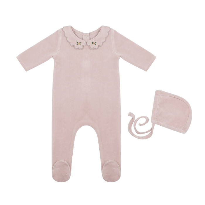 Embroidered Collar Footie and Bonnet Baby & Toddler Tricot Bebe