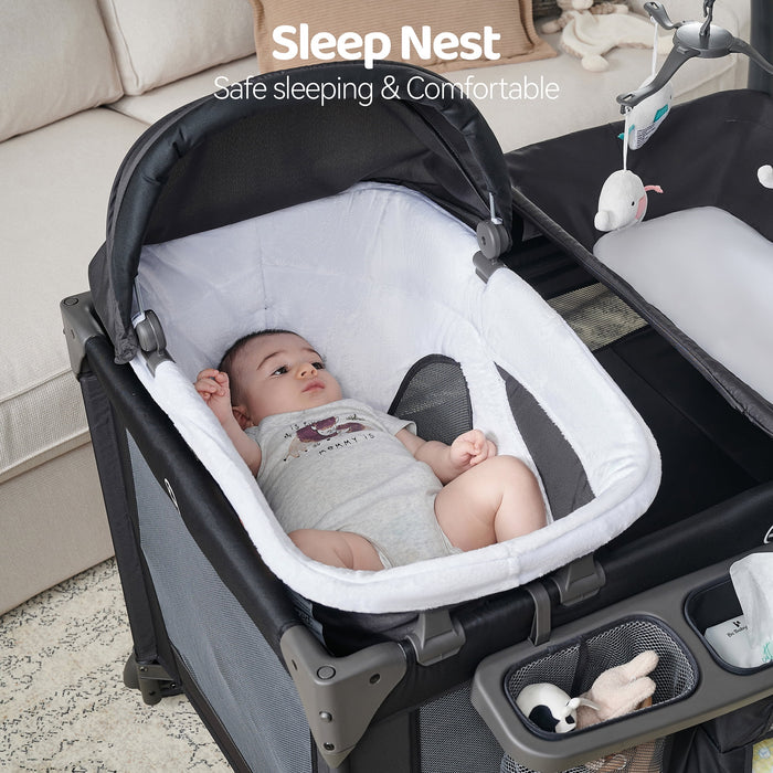 PAMO BABE UNISEX NURSERY CENTER BABY PLAYARD WITH BASSINET & CHANGING TABLE, NEWBORN PLAYPEN PAMO BABE