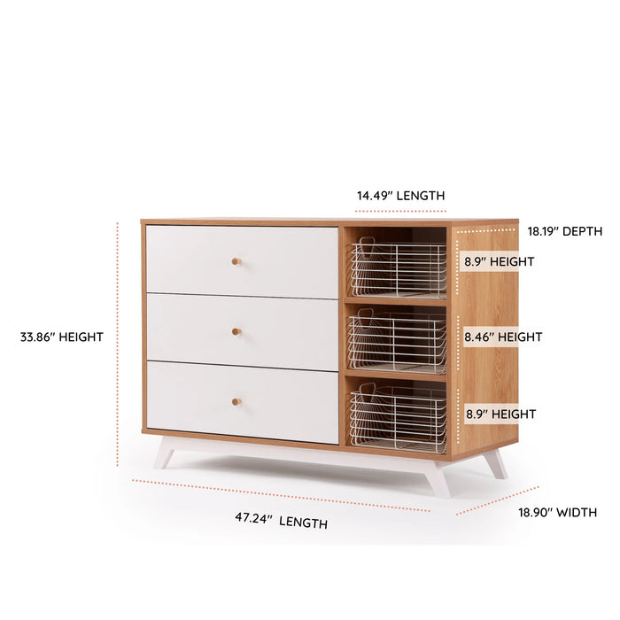 DADADA CENTRAL PARK 3-DRAWER, TWO SHELF NURSERY DRESSER FURNITURE DADADA