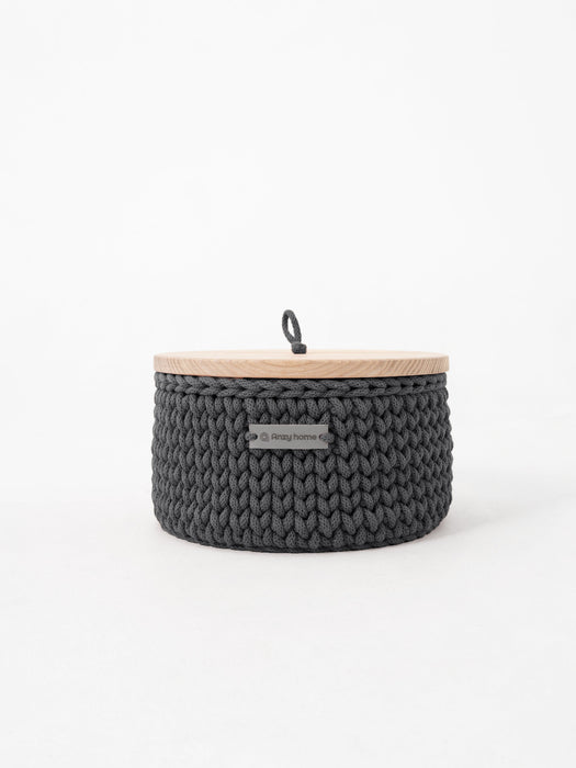 Round Storage Baskets w/ Wooden Lid Recycled Storage & Organization Anzy Home