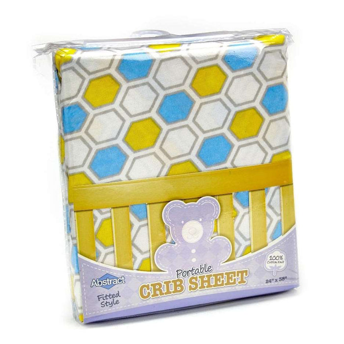 ABSTRACT FITTED SHEET HONEYCOMB YELLOW & BLUE FOR PORTABLE CRIB - 24" X 38"