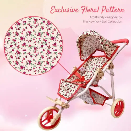 THE NEW YORK DOLL COLLECTION  DOLL JOGGING STROLLER -  FLORAL