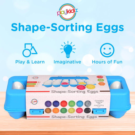 PLAYKIDZ SHAPE SORTING EGGS - A DOZEN PIECES FOR MIXING AND MATCHING COLOR OR SHAPE TOYS PLAYKIDIZ