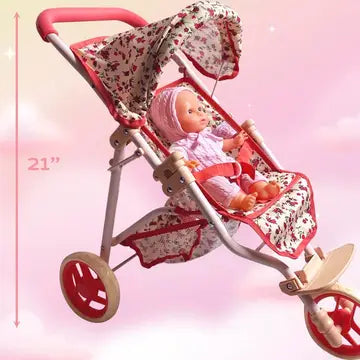 THE NEW YORK DOLL COLLECTION  DOLL JOGGING STROLLER -  FLORAL