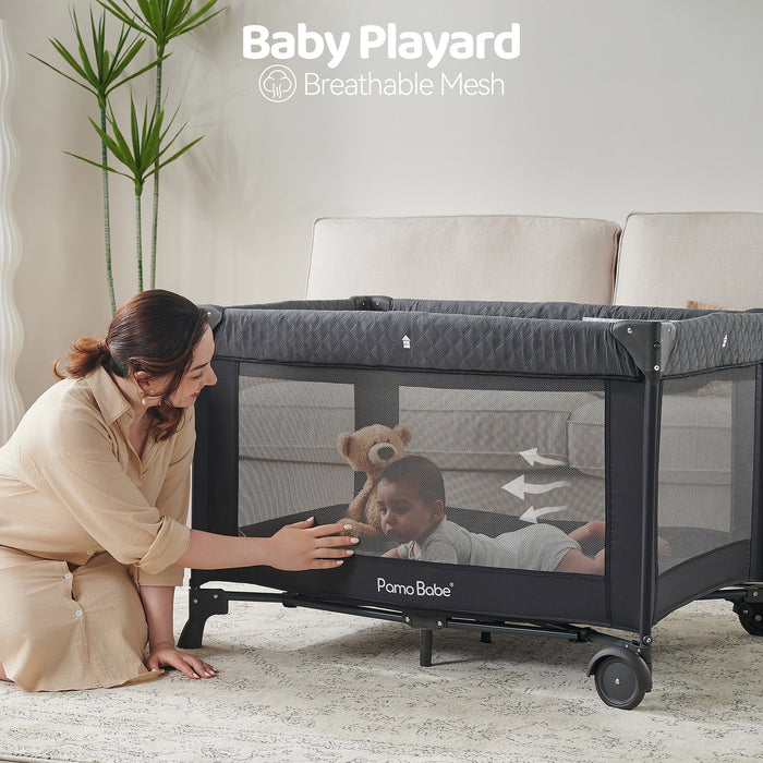 PAMO BABE UNISEX NURSERY CENTER BABY PLAYARD WITH BASSINET & CHANGING TABLE, NEWBORN PLAYPEN PAMO BABE
