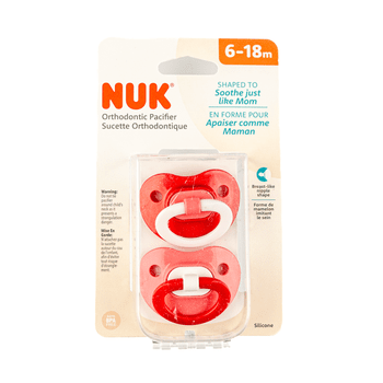 NUK ORTHODONTIC PACIFIER, 6-18 MONTHS, 2 PACK, ASSORTED COLORS PACIFIER NUK USA
