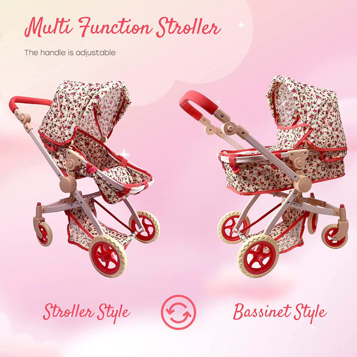 THE NEW YORK DOLL COLLECTION  CONVERTIBLE COMBO BABY DOLL STROLLER -  FLORAL