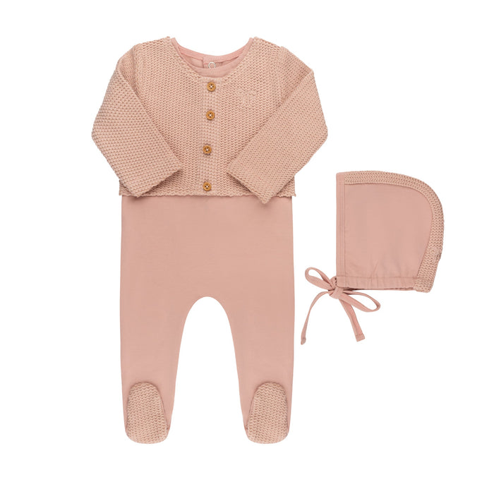 Faux Cardigan Footie & Hat (Velour Edition)