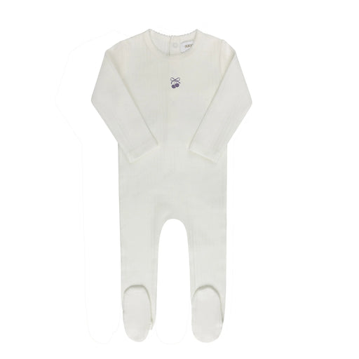AURORA CLASSICS BABY GIRL FOOTIE POINTELLE BOW PRINT COLLECTION IVORY LILAC FOOTIE AURORA