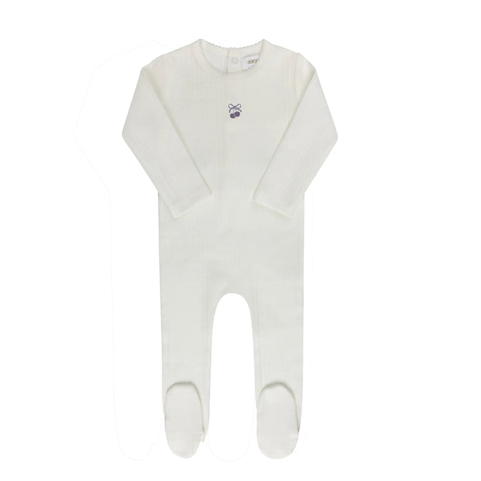 AURORA CLASSICS BABY GIRL FOOTIE POINTELLE BOW PRINT COLLECTION IVORY LILAC FOOTIE AURORA
