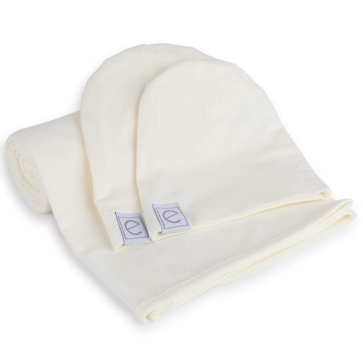 ELY`S & CO. JERSEY COTTON SPANDEX SWADDLE BLANKETS 40"X40" WITH BABY HAT - IVORY
