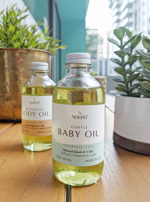 NOLEO Gentle Baby Oil – Natural Massage Oil for Babies | Soothes, Relaxes & Nourishes Delicate Skin | 4oz Glass Bottle M4A