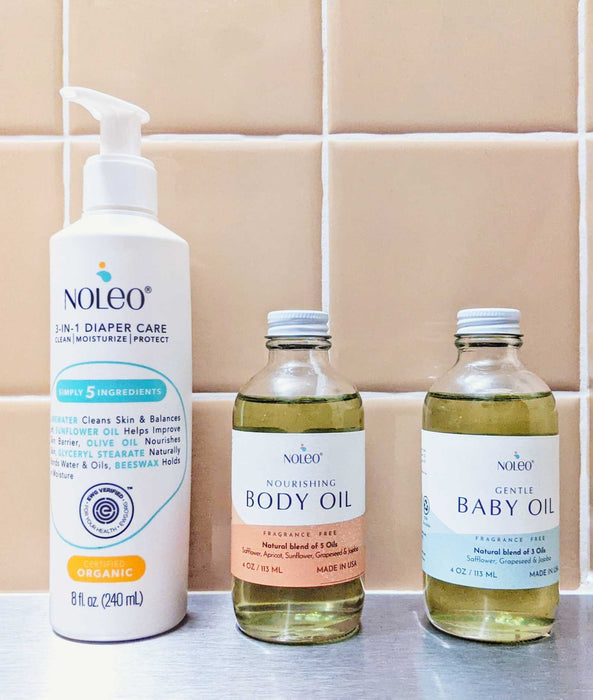 NOLEO Gentle Baby Oil – Natural Massage Oil for Babies | Soothes, Relaxes & Nourishes Delicate Skin | 4oz Glass Bottle M4A